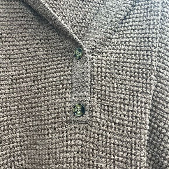 Emery rose Brown waffle knit hooded Henley Sweater - Picture 3 of 5
